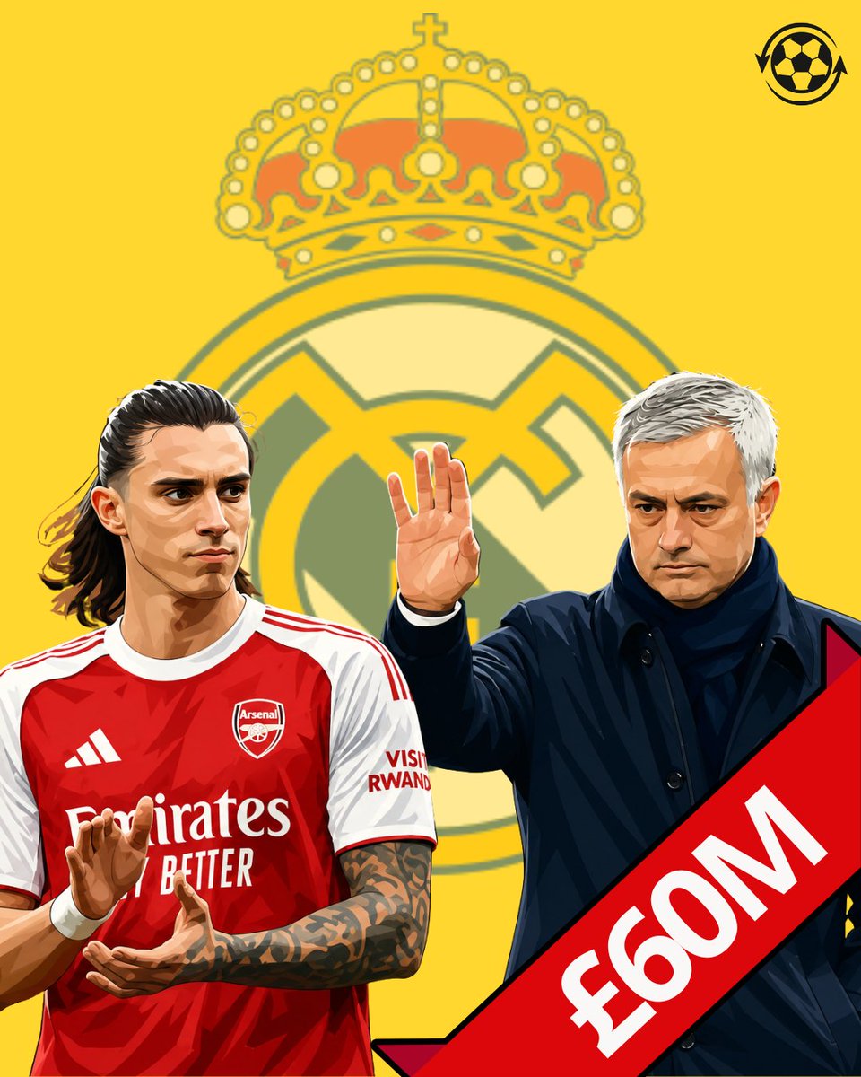 DeadlineDayLive's tweet photo. 🚨 Real Madrid are considering Arsenal defender Riccardo Calafiori as a potential addition to strengthen their back line under José Mourinho.

The Spanish giants have opened discussions with the Italian defender’s representatives, with any deal expected to cost between £42M-£60M.

Calafiori previously played under Mourinho at AS Roma.

(Source: @SkySports)