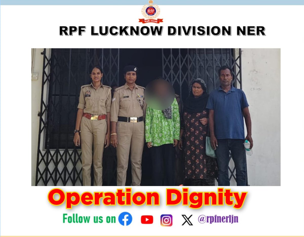 rpfnerljn's tweet photo. 👧 #OperationDignity

"Care, safety, and reunion."
RPF Sitapur rescued a lone girl traveling without a guardian in T No. 04009. She was safely handed over to One Stop Centre and later reunited with her family after due verification and medical examination.
@RPF_INDIA #RPFIndia https://t.co/Jc1bTo8Pz2