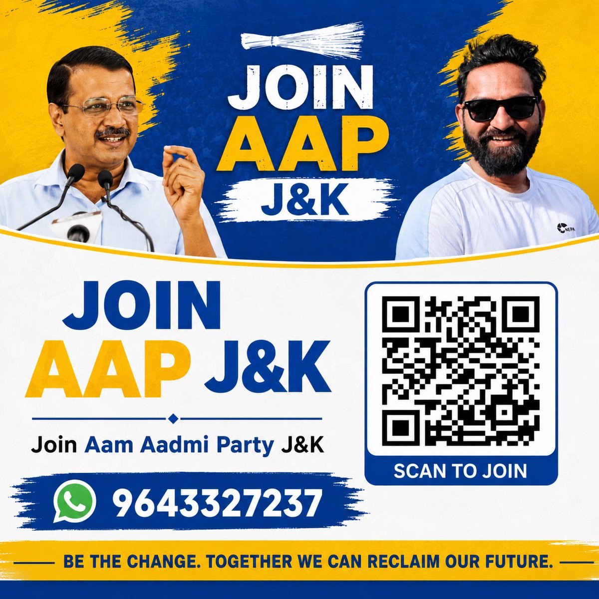 aapkamuddasir's tweet photo. Join @AamAadmiPartyJK Join with @MehrajMalikAAP

@ArvindKejriwal @ImranHussaain

Be the Change!
Stand for honest politics, development, and good governance.
📲 Scan the QR code to join.
📞 9643327237
Together, we can reclaim our future.
#JoinAAPJK  #MehrajMalik #JammuAndKashmir #AAP