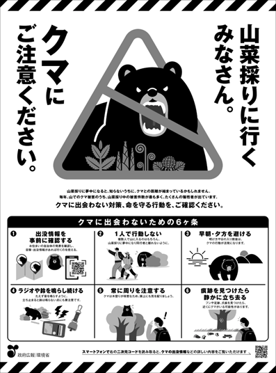 クマの出没に注意⚠️】 初夏にかけては親離れや繁殖のためにクマの