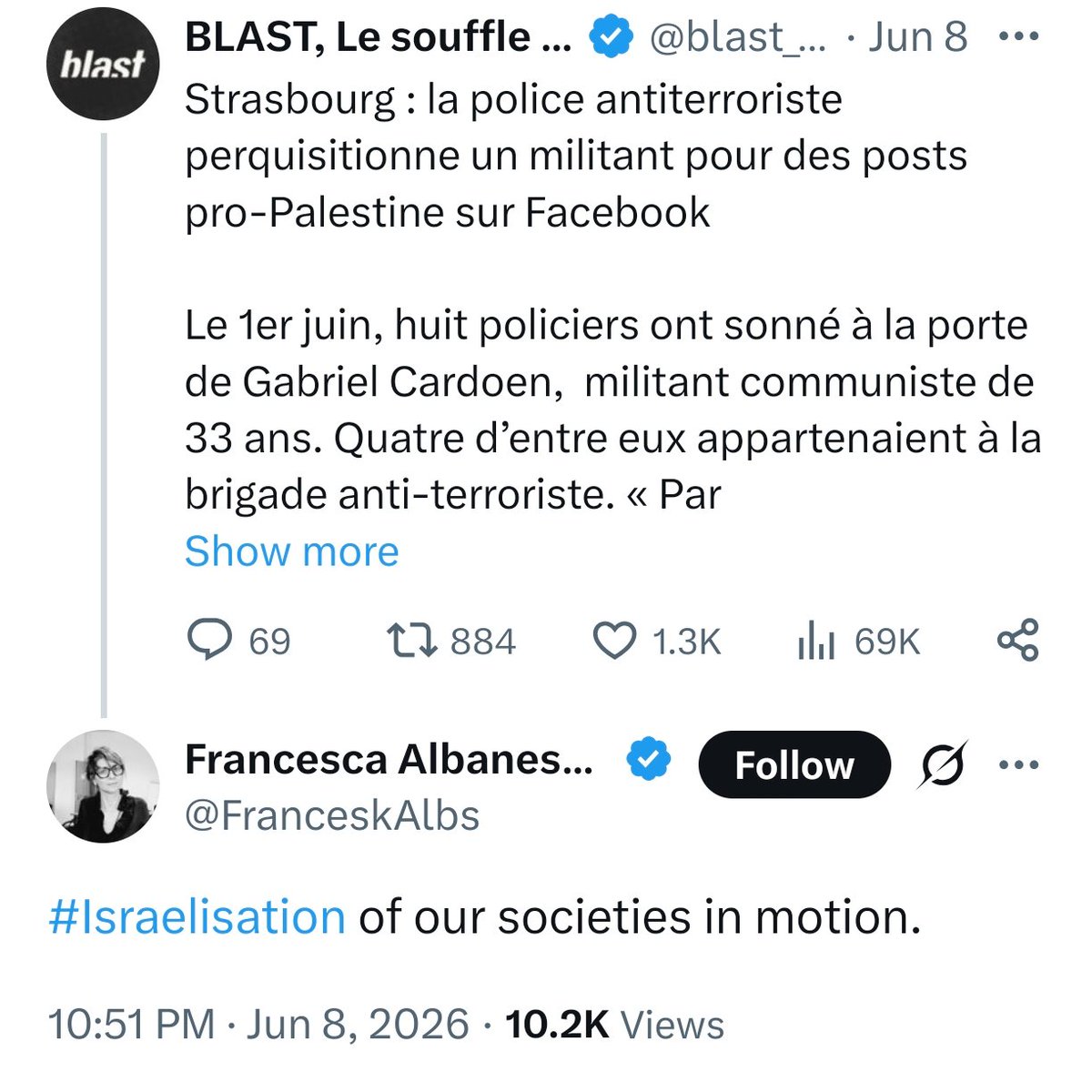 ShaddaiNoter's tweet photo. Francesca Albanese parle d' "israelisation" de la France sous prétexte d'une perquisition suite à des messages pro 7 octobre. https://t.co/KOle65xS8C