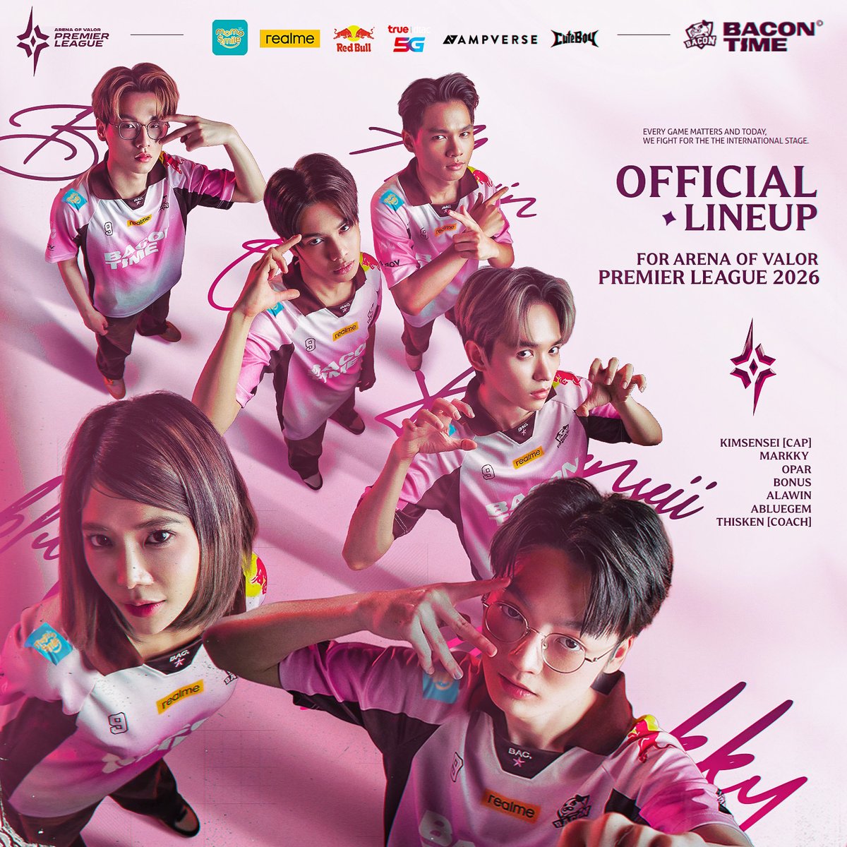 bacontimes's tweet photo. 🐷 พวกเรา Bacon Time พร้อมแล้ว!! สำหรับการแข่งขัน APL 2026 🏆
.
ความสำเร็จในรายการนี้เมื่อปี 2022 , ปีนี้ 2026 เราจะทำมันให้ได้อีกครั้ง 🔥
.
รายชื่อผู้เล่น
 👑 𝐊𝐢𝐦𝐬𝐞𝐧𝐬𝐞𝐢 Mid Lane /Captain
🥓 𝐌𝐚𝐫𝐤𝐊𝐲 Dark Slayer Lane
🥓 𝐎𝐩𝐚𝐫 Abyssal Dragon Lane
🥓 𝐁𝐨𝐧𝐮𝐬 Jungle
🥓 𝐀𝐥𝐚𝐰𝐢𝐧 Support
🥓 𝐀 𝗕𝗹𝘂𝗲𝗚𝗲𝗺 Substitute
.
ผู้ดูแลทีม
 🥓𝐓𝐡𝐢𝐬𝐤𝐞𝐧 Coach
🥓 𝐇𝐞𝐚𝐝𝐡𝐚𝐰𝐤 Team Manager
🥓 𝐒𝐕𝐁𝐔 General Manager
.
เริ่มลงสนาม Swiss Stage 🆚 GAM Esports 19.06.26
.
#ทีมBaconTime #Ampverse #BACdiwa #APL2026