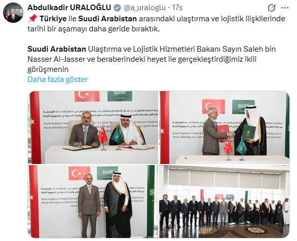 AlgoTraderX_TR's tweet photo. 📍 HİCAZ DEMİRYOLU — BUGÜN İMZALAR ATILDI

Bakan Uraloğlu dün Riyad'da mutabakat zaptını imzaladı. 

İstanbul → Eskişehir → Konya → Adana → Halep → Şam → Amman → Mekke 3.200 km, 24 saatte.

Fizibilite 2026 sonu tamamlanacak. 
İnşaat 2027'de başlayabilir.

Hürmüz kapalıyken bu projenin önemi iki katına çıktı.