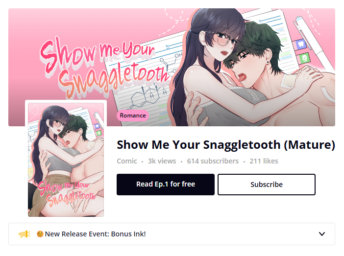 Jeonglagyo's tweet photo. The English version of <덧니를 보여줘> has been launched on Tapas as <Show Me Your Snaggletooth>! THANK YOU SO MUCH🩷🩷🩷

<덧니를 보여줘>가 타파스에서 글로벌 런칭 되었습니다! 감사합니다🥰

https://t.co/YBAZN3QdGy https://t.co/8gLpIeSUvp