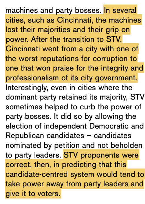 simplifiedseth's tweet photo. In an article on STV in the US, Prof. Douglas Amy writes that, through the early 1900s, US cities adopted STV and subsequently took "power away from party leaders" by electing city governments that represented the ideological diversity of their citizenry.
https://t.co/Ja0SPrx91E https://t.co/DG9iezWnSA