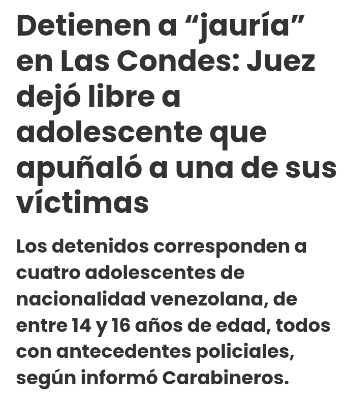 Alberto26805160's tweet photo. 🤬La justicia una vez más cómplice de la delincuencia!! 
🇻🇪Banda de venezolanos todos menores de edad que asaltaron a un joven trabajador chileno apuñalandolo y robándole todo quedaron en libertad teniendo denuncias y antecedentes..una burla para las víctimas. @GobiernodeChile https://t.co/t3tmMOOWoO