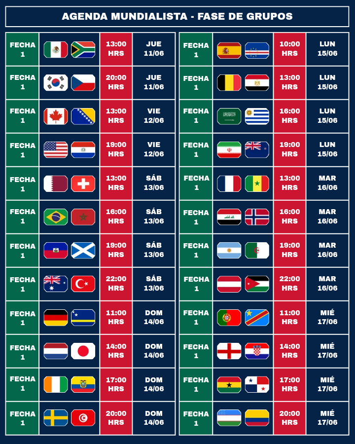 FanaticosMX24_'s tweet photo. ¡¡CALENDARIO COMPLETO DE LA COPA DEL MUNDO!! 🤯🏆🌎

Con ustedes TODOS los partidos de la Fase de Grupos en el Mundial 2026.

¡¡SERÁ UNA ABSOLUTA LOCURA!! 🤩⚽

#Mundial2026 #Futbol https://t.co/zjoZBuhQZL