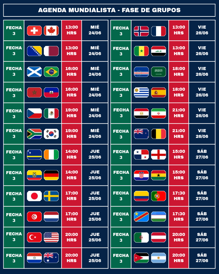 FanaticosMX24_'s tweet photo. ¡¡CALENDARIO COMPLETO DE LA COPA DEL MUNDO!! 🤯🏆🌎

Con ustedes TODOS los partidos de la Fase de Grupos en el Mundial 2026.

¡¡SERÁ UNA ABSOLUTA LOCURA!! 🤩⚽

#Mundial2026 #Futbol https://t.co/zjoZBuhQZL