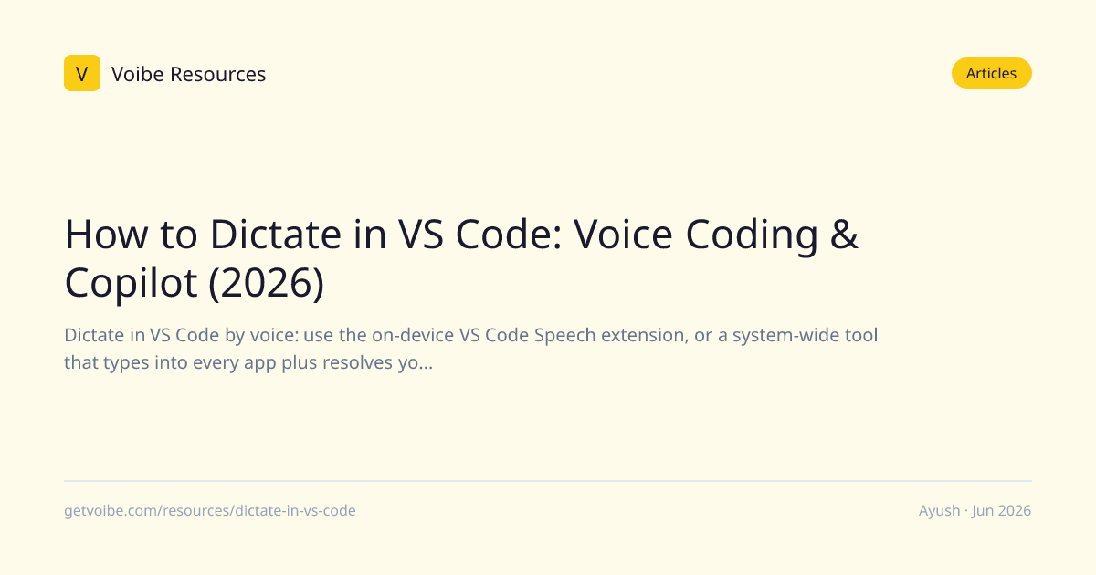 VoibeAI's tweet photo. VS Code has free built-in voice dictation.

It's genuinely good. But it stops at VS Code.

Here's what system-wide adds — and the file resolution trick. https://t.co/qqbywP5rvl