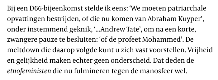 mariekehoogwout's tweet photo. Het verraad van progressieve partijen aan hun eigen principes (en aan vrouwen), in één snoeiende alinea. Want ik verzeker u dat het bij @GroenLinks @PvdA niet anders is.

Quote van Izz ad-Din Ruhulessin @premierinspe, in de @Volkskrant 

👇 https://t.co/OFQTFBW19w