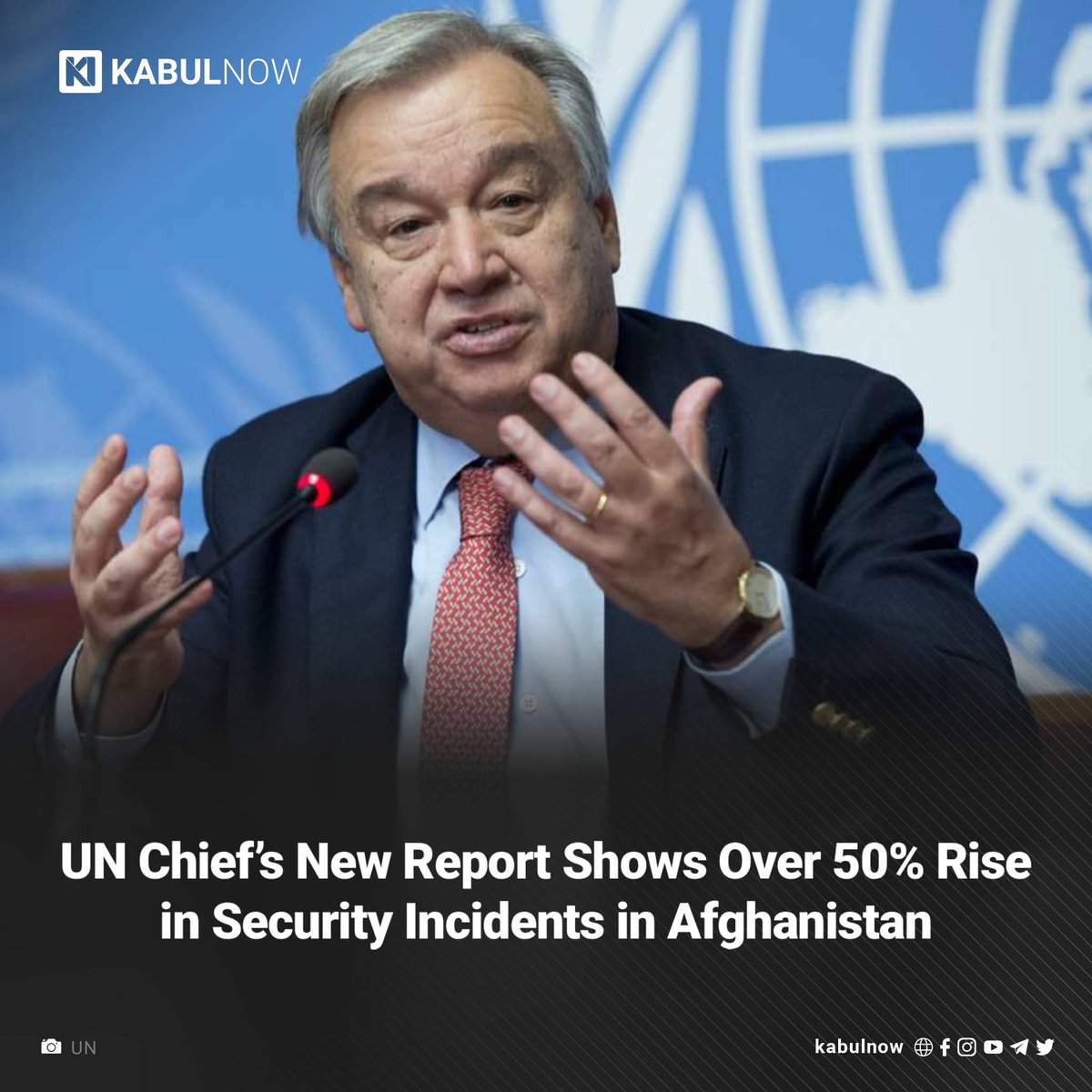 911y3's tweet photo. UN Secretary General Antonio Guterres reports that Afghanistan recorded 3,687 security incidents between February and April 2026, a 57.7% increase year on year, driven by cross border clashes, armed opposition attacks, and worsening instability across the country
#Irán https://t.co/9X0aIivFw8