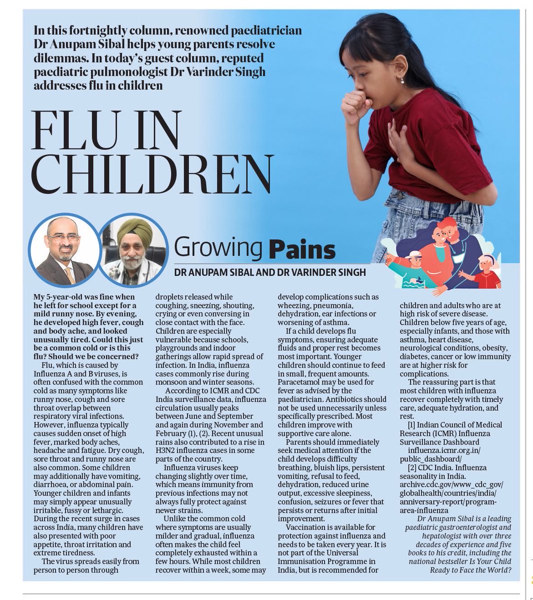 AnupamSibal's tweet photo. Sharing my latest Growing Pains column on understanding “Flu in children”.

#GrowingPains #FluInChildren #Influenza #ChildHealth #Parenting #HTCity

https://t.co/3WjXXdng2U https://t.co/5EeKvUr42K