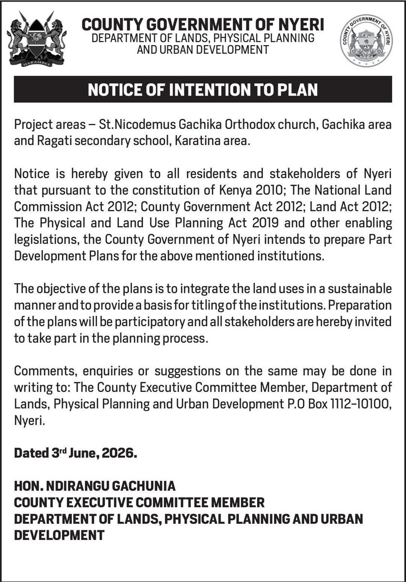 County19Nyeri's tweet photo. Notice of intention to Plan. https://t.co/BQNsXVP41l