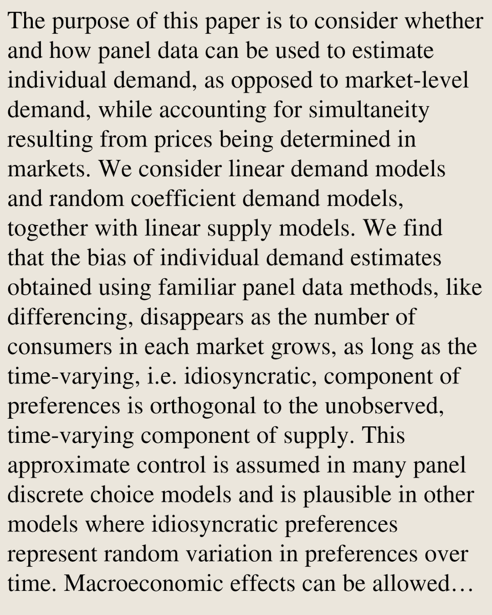 eBlogs's tweet photo. Panel Data Estimation of Individual Demand in Markets with Many Consumers

Sarah Moon, Whitney K. Newey
https://t.co/N7CCajTRdW [𝚎𝚌𝚘𝚗.𝙴𝙼] https://t.co/hrnWVVYcSA