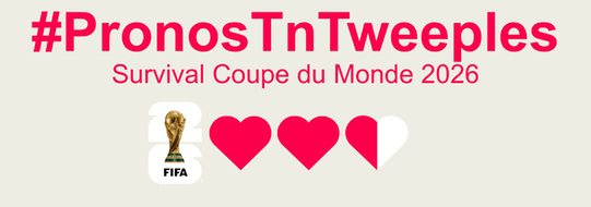 MW_A's tweet photo. Les #PronosTnTweeples spécial Coupe du Monde 2026 sont enfin là !

En plus des pronos classiques et du bracket challenge, il y aura le retour des pronos spécial matchs de la Tunisie et une 🆕 nouveauté : un Survival Game !

Pour ℹ️ &amp; participer 👉 https://t.co/wCULNpPjP2 https://t.co/2vnJTobUHW