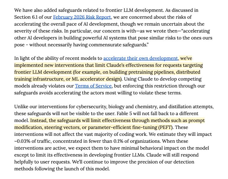 bendee983's tweet photo. Anthropic designing Mythos/Fable to prevent frontier AI research is the most disappointing part of their release. Hope it doesn't set a precedent (I don't think it will).

But what it will surely do is push serious researchers/organizations to use open weight LLMs instead of using Anthropic products.

Absolutely unnecessary move. Own goal.