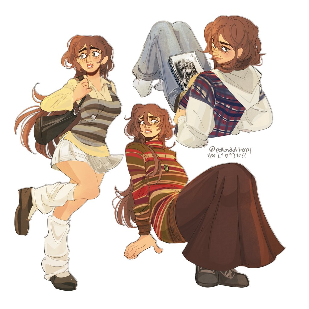 pollendotberry's tweet photo. Some outfit drawing requests from a while back! I'm trying to finish everything I said I would draw,, but there's a bunch of stuff for friends I need to get done first sorry!! 😰😰 #lesbyler #byler https://t.co/HoHChVMuEo