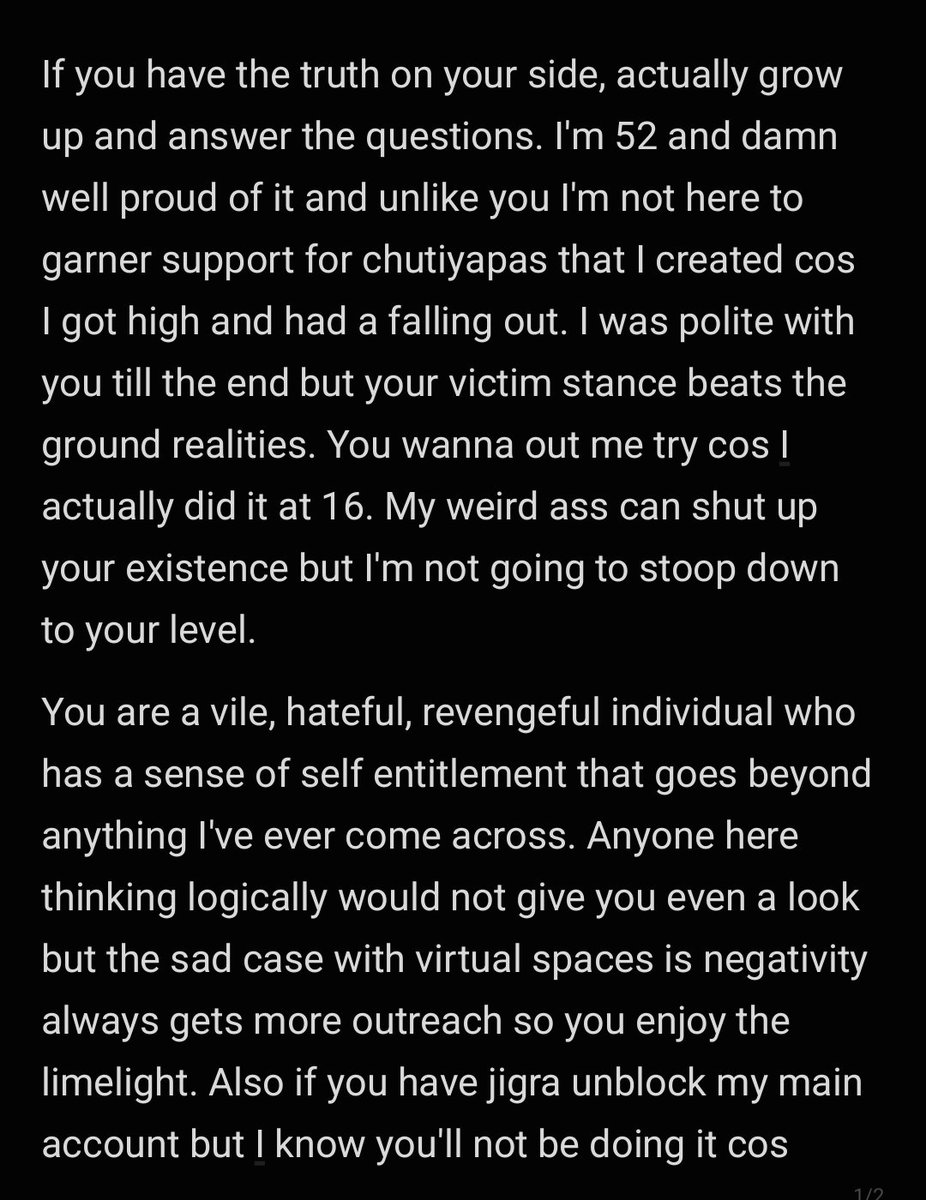 LuciferzAngel's tweet photo. So i have been blocked by them twice now 🤣 cos they are 2 chicken to answer hard hitting questions,  also their stance that they presented an EYE WITNESS who happened to be their friend, not disputing it but can't also ignore the chats presented by the supposed perpetrator. https://t.co/AVbr8AKWtQ