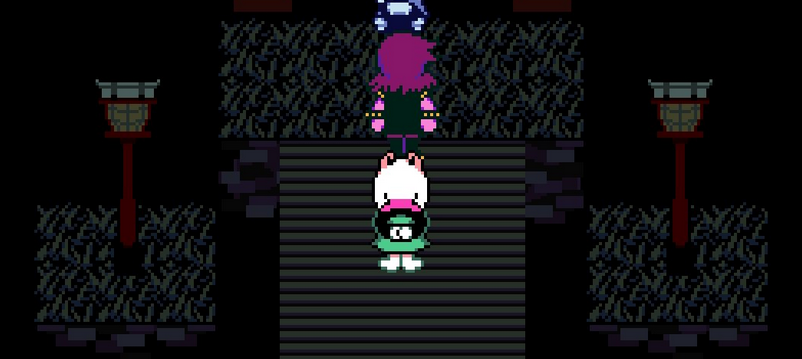 dailytobytrivia's tweet photo. The swamp area in Deltarune Chapter 5 reuses the same tileset from Chapter 1 for the grass and bricks. https://t.co/x5BTz3sk89