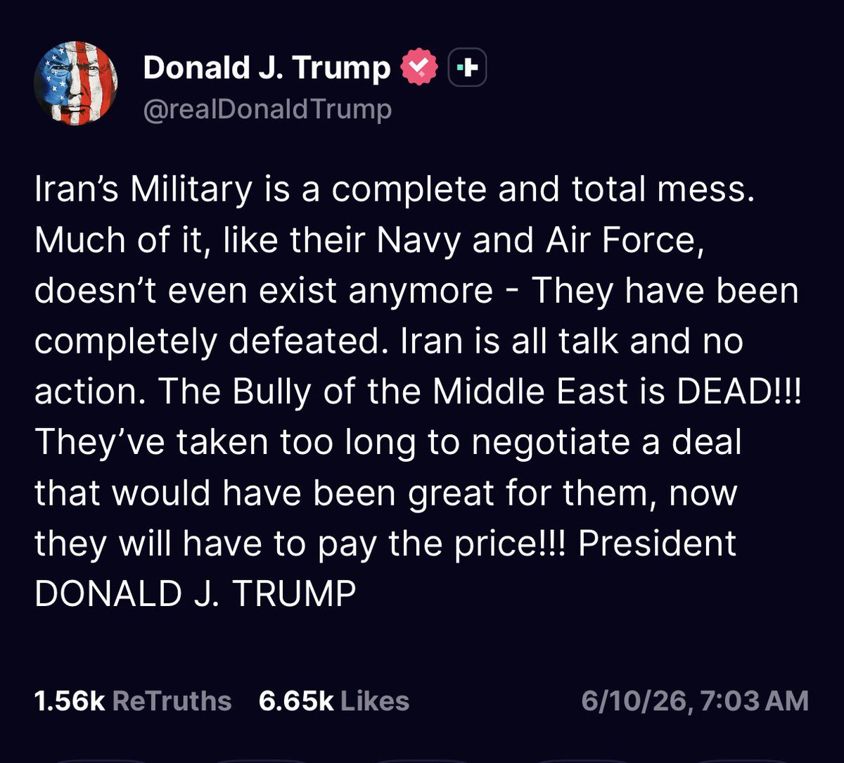 KobeissiLetter's tweet photo. BREAKING: President Trump says Iran has taken too long to negotiate a deal and “now they will have to pay the price.” https://t.co/NnPT5VYkmE