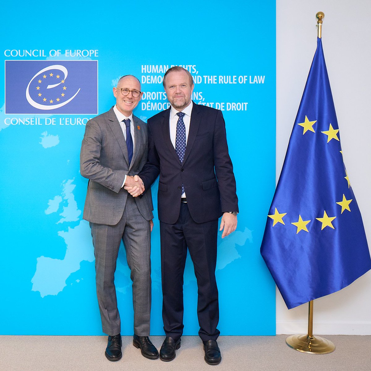 DSGBjornBerge's tweet photo. Thank you, Dr. John Goodman of Syracuse University, for an excellent meeting in Strasbourg today.
"Our partnership continues to move from strength to strength: students undertake internships at @coe, while Council experts teach at Syracuse’s Strasbourg campus. A great opportunity for young people to engage with a multilateral international organisation and develop practical skills beyond the classroom."

@SyracuseU @SyracuseUToday @CoE_Education 
@USAStrasbourg @CoE_RuleofLaw