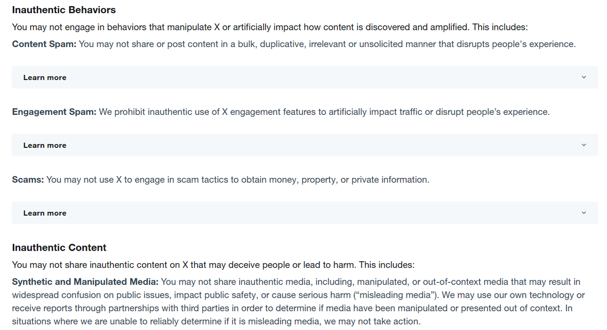A_Real_Male's tweet photo. I was temporarily suspended under a violation of Inauthentic Behaviour. With all the examples provided, none fit anything I have done (scamming / botting / spamming), but perhaps I was accused of posting "Synthetic/Manipulated Media"?

I have never done this either. Fuck this... https://t.co/yNYkxtfwTC