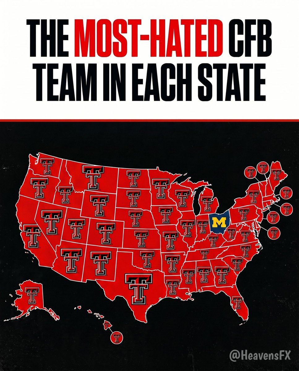 nuttallriley1's tweet photo. Haha and don’t forget Puerto Rico and Guam, they hate Texas Tech as well   #Truth https://t.co/OFDFCfjHvH