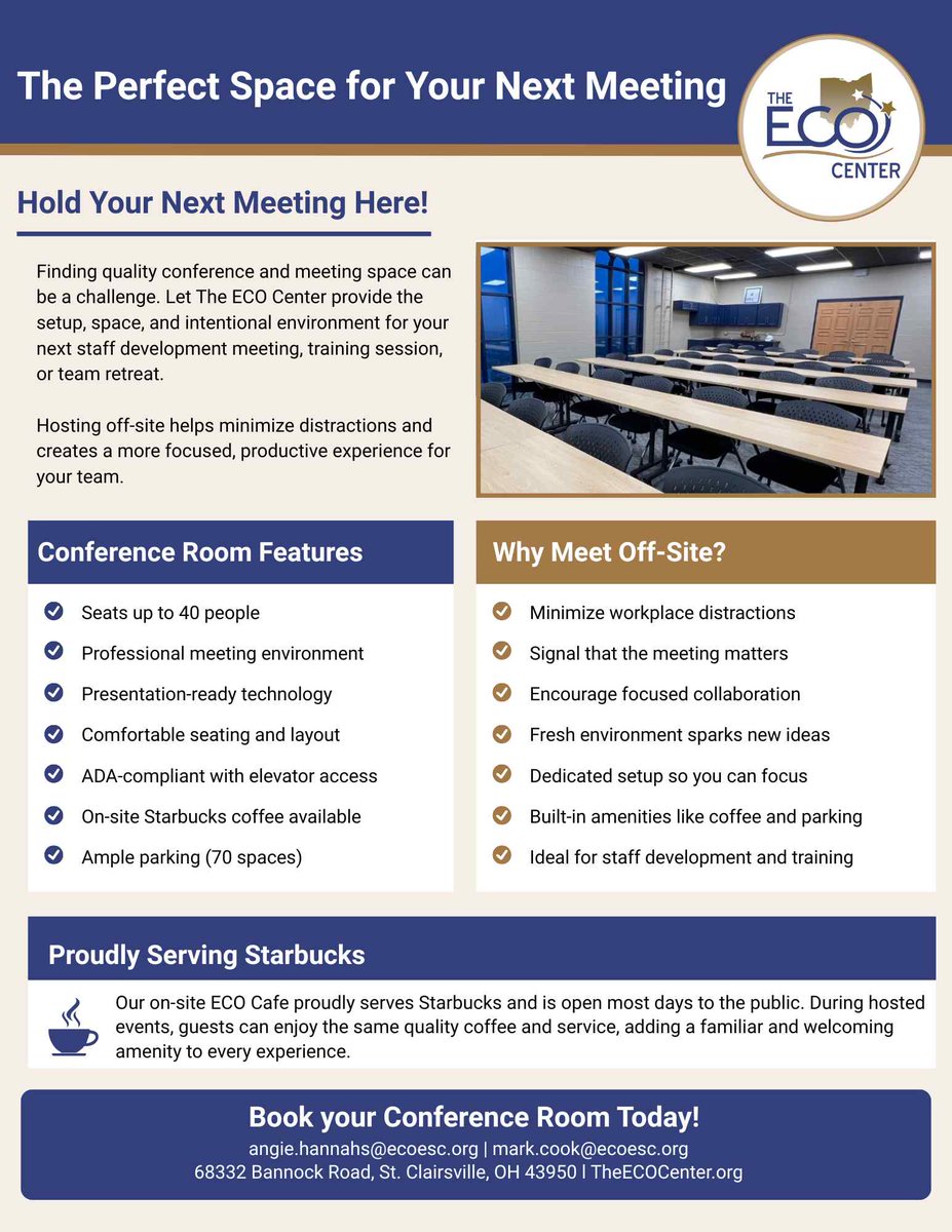 ECOESCCenter's tweet photo. Off-site meetings lead to more focused teams and better results. The ECO Center provides a professional, distraction-free environment for staff development, training sessions, and team retreats. Reserve the conference room today! https://t.co/zvMqktJOK6