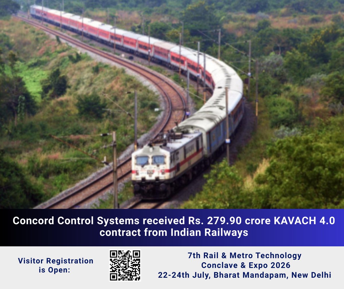 RailAnalysis's tweet photo. Concord Control Systems received Rs. 279.90 crore KAVACH 4.0 contract from Indian Railways
Read More: https://t.co/mMwT6r2F12
#ConcordControlSystem #ProgotaIndiaPrivateLimited #Kavach #IndianRailways #Order #Contract #Locomotive #ATP #Safety #Signalling #RailAnalysis https://t.co/pdPyJJRBps