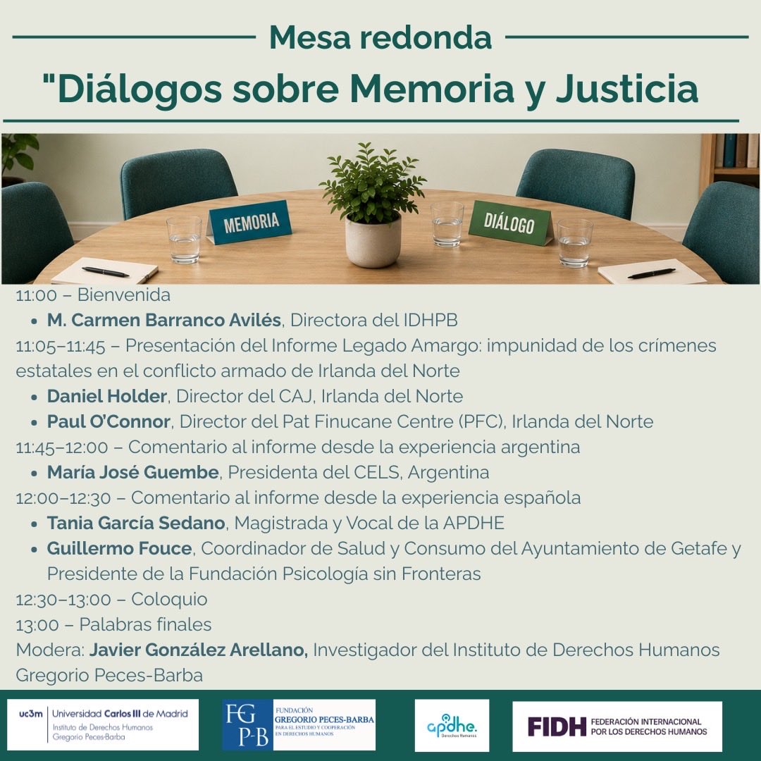 FGPecesBarba's tweet photo. 🗓️ El 12/06 acogemos la jornada “Diálogos sobre Memoria y Justicia" en la @universidadcarlosiiidemadrid, para reflexionar sobre el informe 'Legado Amargo' y el conflicto en Irlanda del Norte. 🕊️⚖️

🕚 11:00 h
📍 Campus Getafe / Híbrido
🗣️ Expertos internacionales https://t.co/5ticqg1mml