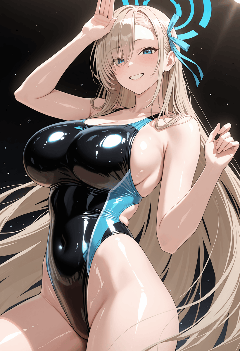 Bcm0ou's tweet photo. アスナの競泳水着！健康美全開！
ブルーアーカイブ
＃ブルアカ　＃AIイラスト https://t.co/c9np96xZtA