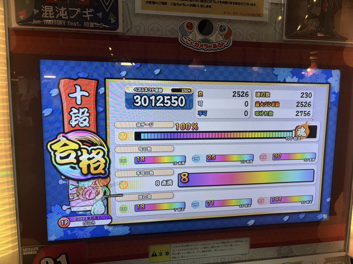 Hiiro_taiko's tweet photo. 段位道場2026十段 虹枠金合格/全良 https://t.co/A7uEr8Va1o