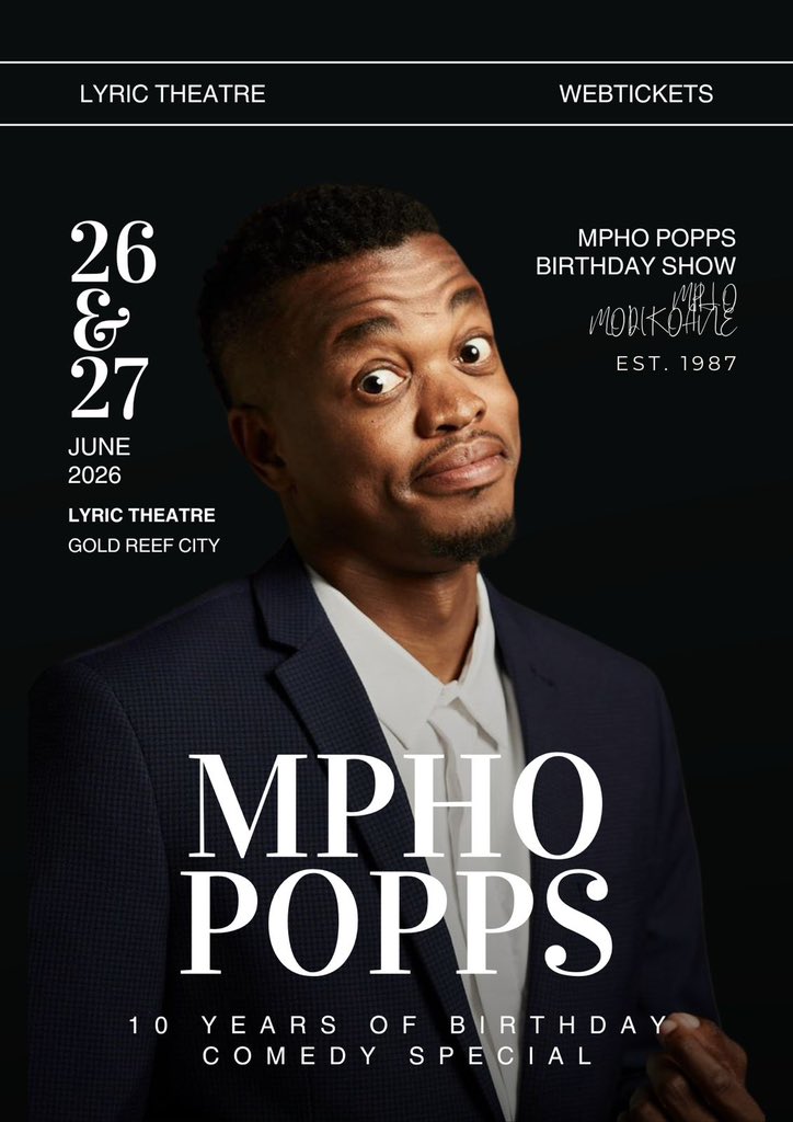 MphoPopps's tweet photo. I’ve decided to throw a party to celebrate the final year of my 30s, and you’re all invited! 🎉🥳 Let’s make it a weekend to remember with laughter, good vibes, and unforgettable memories. 
See you there!

🎫 Tickets are available now at Webtickets! (Link in bio) https://t.co/X2qZUcj3Zs