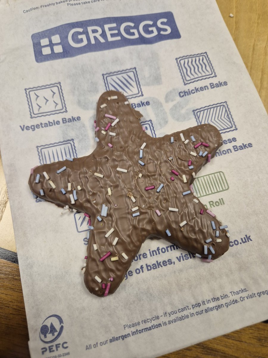 rlizzy_horror's tweet photo. Note to self- 

This is called a 'Star biscuit', NOT a 'chocolate starfish' like you have just asked for in Greggs.

Someone behind me lol'd real hard, woman serving very quickly corrected me 💀 https://t.co/X6OY2Oy3E2