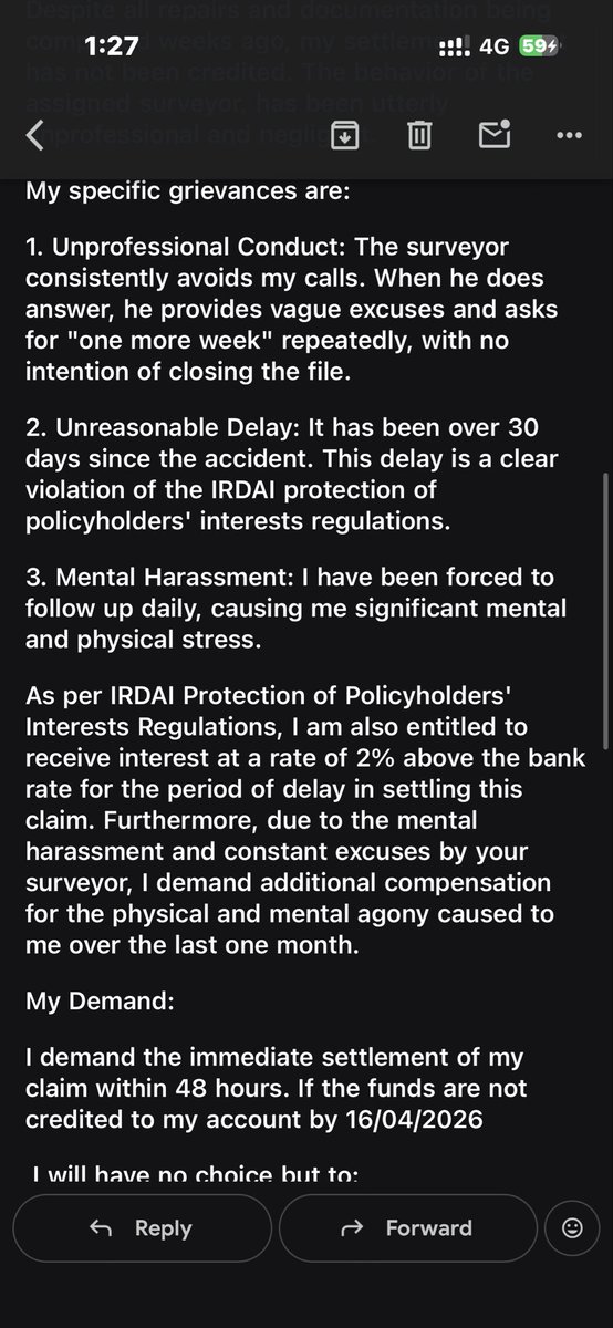 PritamSawan's tweet photo. ICIC has failed to settle my claim and has kept me running from pillar to post for months.Instead of providing a fair and timely resolution, I was repeatedly asked for additional information, explanations and documents, causing unnecessary delay, mental agony, inconvenience https://t.co/HKeaTIzdOG