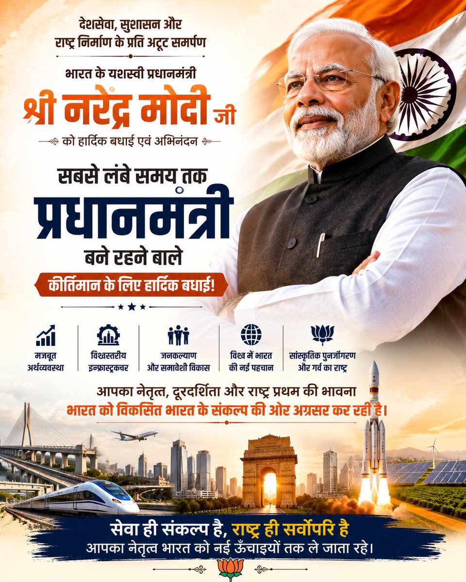 itsPSM05's tweet photo. भारत के यशस्वी प्रधानमंत्री आदरणीय @narendramodi जी को हार्दिक बधाई।

सबसे लंबे समय तक निरंतर प्रधानमंत्री के रूप में सेवा देने का ऐतिहासिक कीर्तिमान आपके नेतृत्व, समर्पण और राष्ट्र प्रथम की भावना का प्रतीक है।

🇮🇳 विकसित भारत के संकल्प को नई ऊर्जा मिले।

#PMModi #NarendraModi https://t.co/EWfX3aCCBI