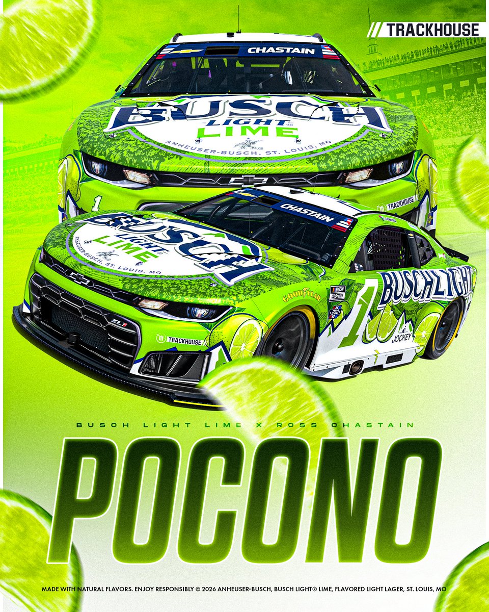 TeamTrackhouse's tweet photo. Dropping a lime in this 1️⃣ for Pocono.

@RossChastain | @BuschBeer https://t.co/KxSQLLMzuI