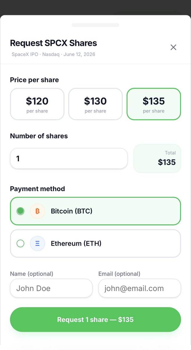 elonrocketd0's tweet photo. Invest now and stand a chance to change your future Buy SpaceX IPO shares now text me to get yours +1 (309) 222 7060
#Spacebxipo #spacex
#Elon #invest #shares #iposhares #tesla #future https://t.co/wzDLsxvh4t