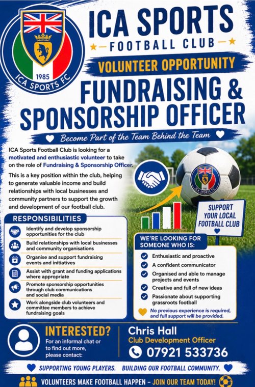 icasports's tweet photo. Join Our Team – Fundraising &amp; Sponsorship Officer (Volunteer) - Help Shape the Future of ICA Sports FC #Pitchero
https://t.co/cI8gyn1Pjk https://t.co/6VMvlh8kiA