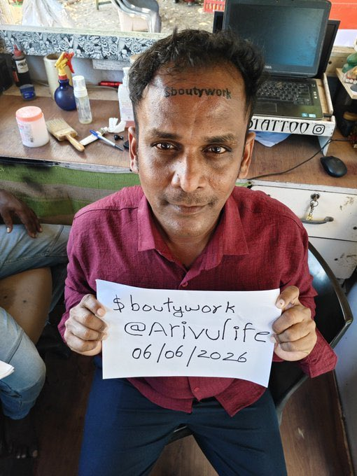 harshu_web3's tweet photo. A guy named Ayush made $171k from a boutywork.

Here's what happened 👇

@ayushquantt posted a bounty on Pump fun: tattoo "bountywork" on your forehead and get paid.

But he made a typo and wrote "boutywork" instead.

A poor Indian man saw the post, trusted it completely, and tattooed the exact misspelled word on his forehead.

CT exploded with Memes and Debates.

Meanwhile, @ayushquantt launched a memecoin called Bountywork on the hype wave and made $171K in just a few days.

Total memecoins launche -2,452.

Today, every single one of them is worth ZERO.

was it a Farm, rug, or genius?.
