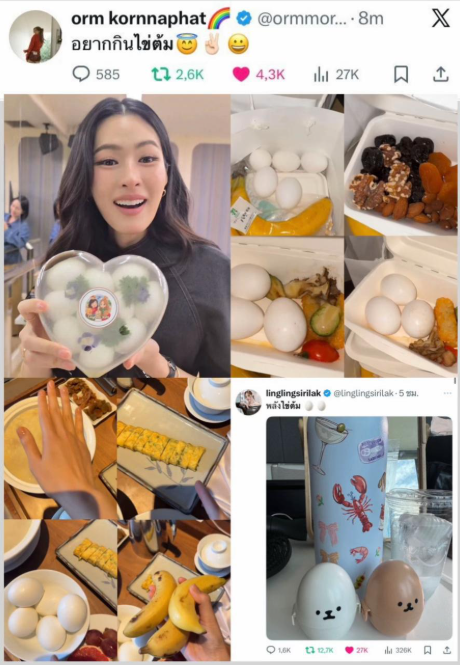 ChanggDi's tweet photo. to be fair : boiled eggs have always been one of Ling's favorite foods. Since she works out regularly, she usually only eats the egg whites and leaves the yolks behind, and I think we all know who ends up eating those yolks: NongOrm 😏
( as most gym goers know, egg whites are a great source of lean protein, they're low in calories, fat free and perfect for building muscle)
I remember Orm once said and her friends have said:  the same thing  that she doesn't really like salads or boiled eggs because they're simply not her favorite foods 😌 yet later on she suddenly said she wanted to eat boiled eggs 😭
It made me wonder if that's what happens when you fall in love with someone who lives a healthy lifestyle... little by little you start picking up their habits and making healthier choices yourself and now people are even saying that Orm once cut her finger while cooking for Ling, some fans joke that she even took cooking classes because of the person she loves 😳😱🥹

OMGGGG 😳

😭Maybe that's what love does to you, you start embracing things you never cared about before simply because they're important to the person you love 💜💞❤️

#LingOrm #หลิงออม