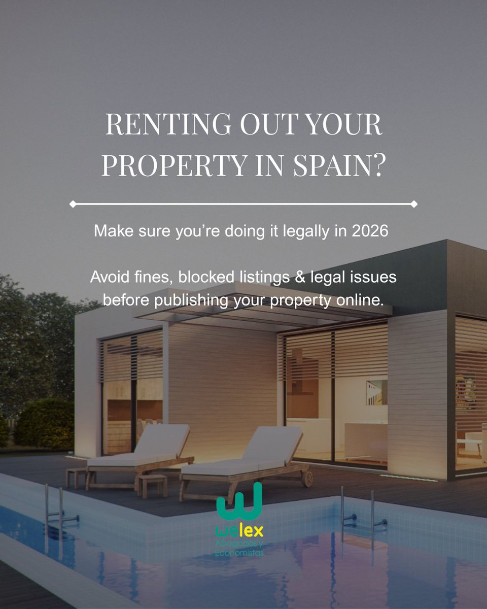 WelexLaw's tweet photo. 🇪🇸 Thinking about renting out your property in Spain as a holiday rental? 

Avoid fines, legal issues and unnecessary stress by understanding the rules from the start.

Read the full article on our website and rent out your property with confidence: https://t.co/kSqQ0UCSHp https://t.co/0lp9kVliXi