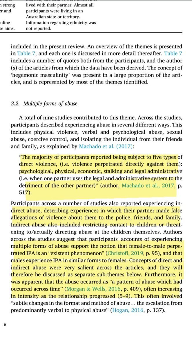 FemCondition's tweet photo. "She can't hurt him" is one of the most prevalent statements used to dismissed male victims of intimate partner violence by women. 

This study is one of the first that compiles victim impact statements from male victims from multiple studies, noting the emergence of themes. 

Physical abuse was extreme, and often included cutting instruments or knives. One man required plastic surgery. Other studies show 24% of emergency room visits were from male victims, while a third of male victims of female lead abuse have permanant scars or broken bones from the abuse they sufferred. The myth of "no physical harm" is not supported by these men's realities. 

Sex-based abuse was present, but also often included damage or disparaging of his genitals or sexual performance. This is a deviation of behavior between male and female abusers. 

Also noted by male survivors was the positioning of children in the abuse. While legal abuse, false allegations and withholdong contact were common, concerning reports that if the man stood up to abuse the children became the target of abuse were also common. 

https://t.co/LchjxfXHwT