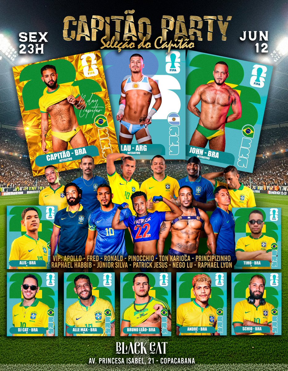 capitaorj_'s tweet photo. 12/06 é meu aniversário e vamos comemorar com uma mega @CapitaoParty para celebrar com muita putaria! 🔥🥵

Já entrando no ritmo da copa, montei minha seleção de peso para batermos aquele bolão e fazer GOL, né? ����💦 

Quem vejo nessa putaria? 😈😏

[+] Infos ⤵️ https://t.co/WGxSdYkV5x
