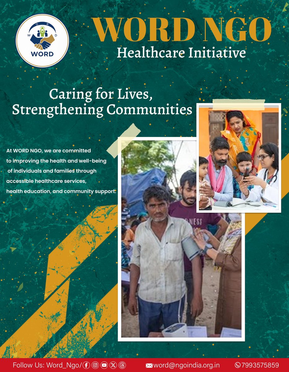 NgoWord's tweet photo. At WORD NGO, we are committed to improving the health and well-being of individuals and families through accessible healthcare services, health education, and community support.

#WORDNGO #HealthcareForAll #CommunityHealth #HealthAwareness #MedicalCamp #NGOHealthcare https://t.co/flosqgeEyL