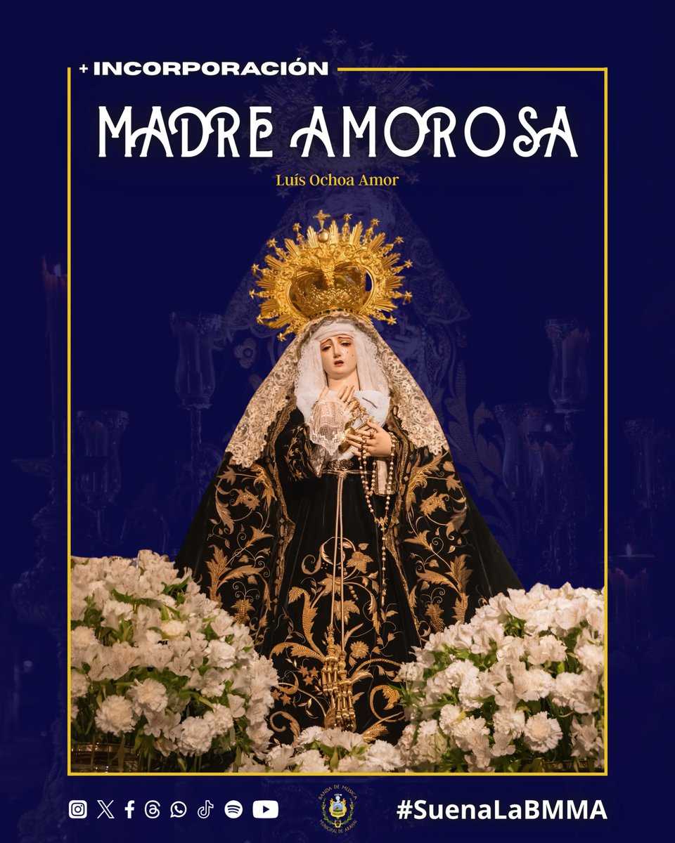 BMMArahal's tweet photo. 🎶 “𝐌𝐚𝐝𝐫𝐞 𝐀𝐦𝐨𝐫𝐨𝐬𝐚”, de Luís Ochoa Amor (1918), se incorpora al repertorio de la #BMMA.

✍🏼 Una composición dedicada a la Virgen de los Dolores de la localidad de Villanueva de Córdoba.

📲 #SuenaLaBMMA https://t.co/PyoHzqv1BI