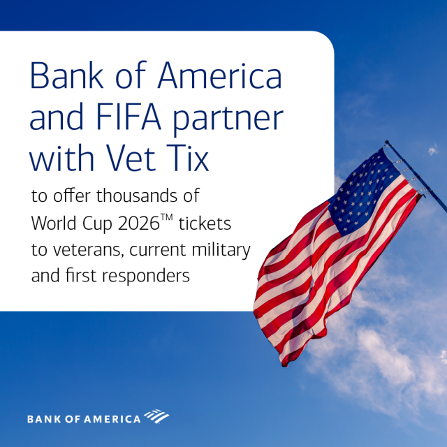 GregCoxTriad's tweet photo. It’s amazing to see @BankofAmerica partner w/ @VetTix &amp; @FIFAcom, offering thousands of free @FIFAWorldCup 2026™ tickets to veterans, current military, first responders &amp; their families. A powerful way to honor those who serve as we celebrate #America250. https://t.co/90WNuUAnH8 https://t.co/3icgYKbVVj