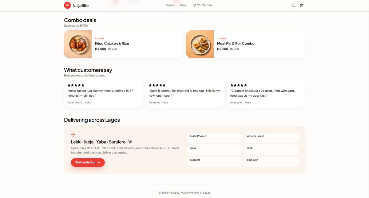 oregwune's tweet photo. Website 16/30
I felt hungry while working on this 😅
This is not just a menu site. 
It's a decision compression system.

Main aim: Remove thinking and trigger ordering. https://t.co/SOCPfthE3A