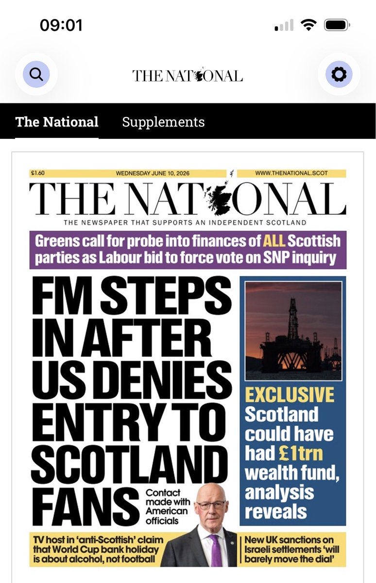 jamesandjana's tweet photo. ALT #GetCounted #YesScots #Yes #SNP #ScottishGreens #LabourInScotland #LibDemsInScotland #ConservativesInScotland #TheNational
Today’s THE NATIONAL.
Get the paper at your paper shop or subscribe online at:
https://t.co/EuiRQwa9ED https://t.co/NYucYkBW0S