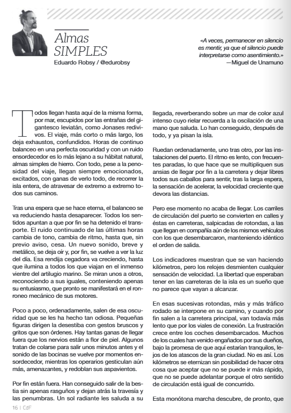 EduRobsy's tweet photo. "Almas simples" es una fábula que publico en la edición de la revista "Ciutadella de franc" de junio en la que hablo de lo que sufren quienes pretenden circular por #Menorca en verano. El ejemplar completo puede leerse en https://t.co/3CdqhUzlRj. ¡Feliz lectura! https://t.co/g6uX5SAtl7